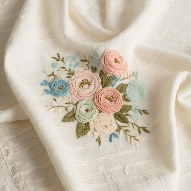 haftowany kwiat na lnianym płótnie